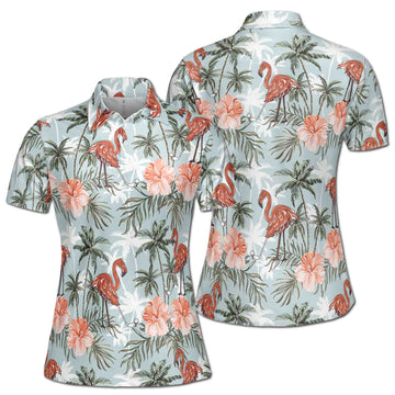 Funny Flamingo Golf Flower Tropical Plants Women's Polo Shirt S-5XL