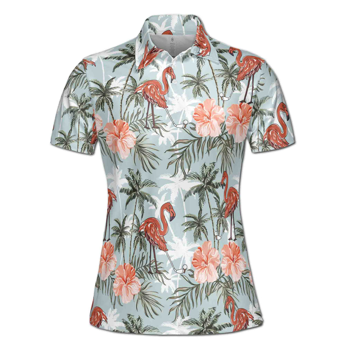 Funny Flamingo Golf Flower Tropical Plants Women's Polo Shirt S-5XL