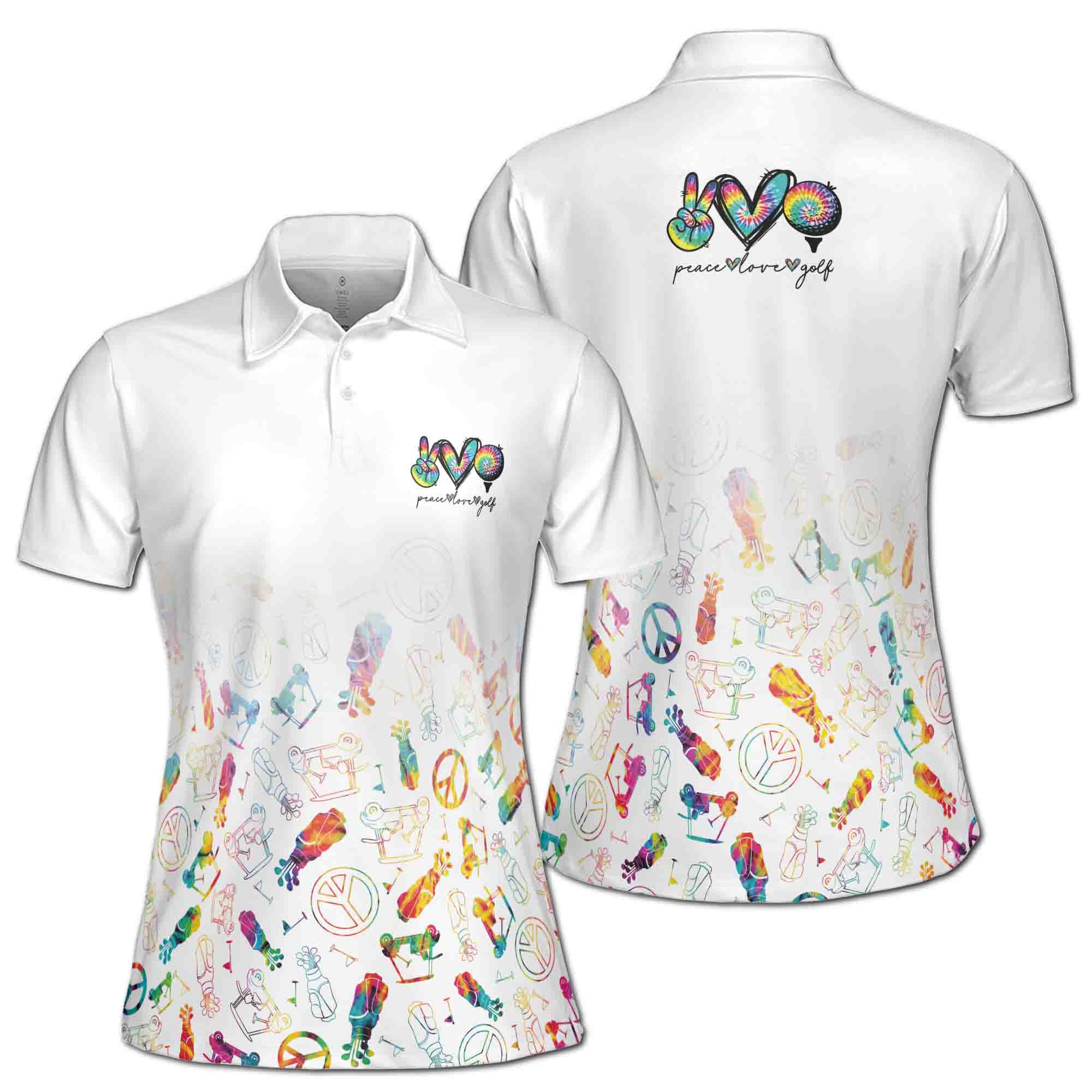 Peace Love And Golf Watercolor Symbol Women's Polo Shirt S-5XL