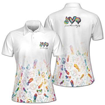 Peace Love And Golf Watercolor Symbol Women's Polo Shirt S-5XL