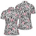 Funny Flamingo Play Golf Zebra Pattern Women's Polo Shirt S-5XL