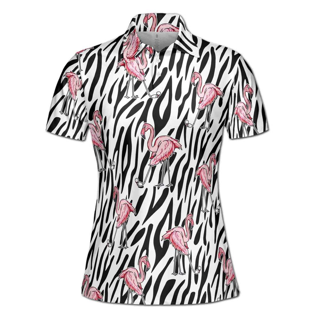 Funny Flamingo Play Golf Zebra Pattern Women's Polo Shirt S-5XL