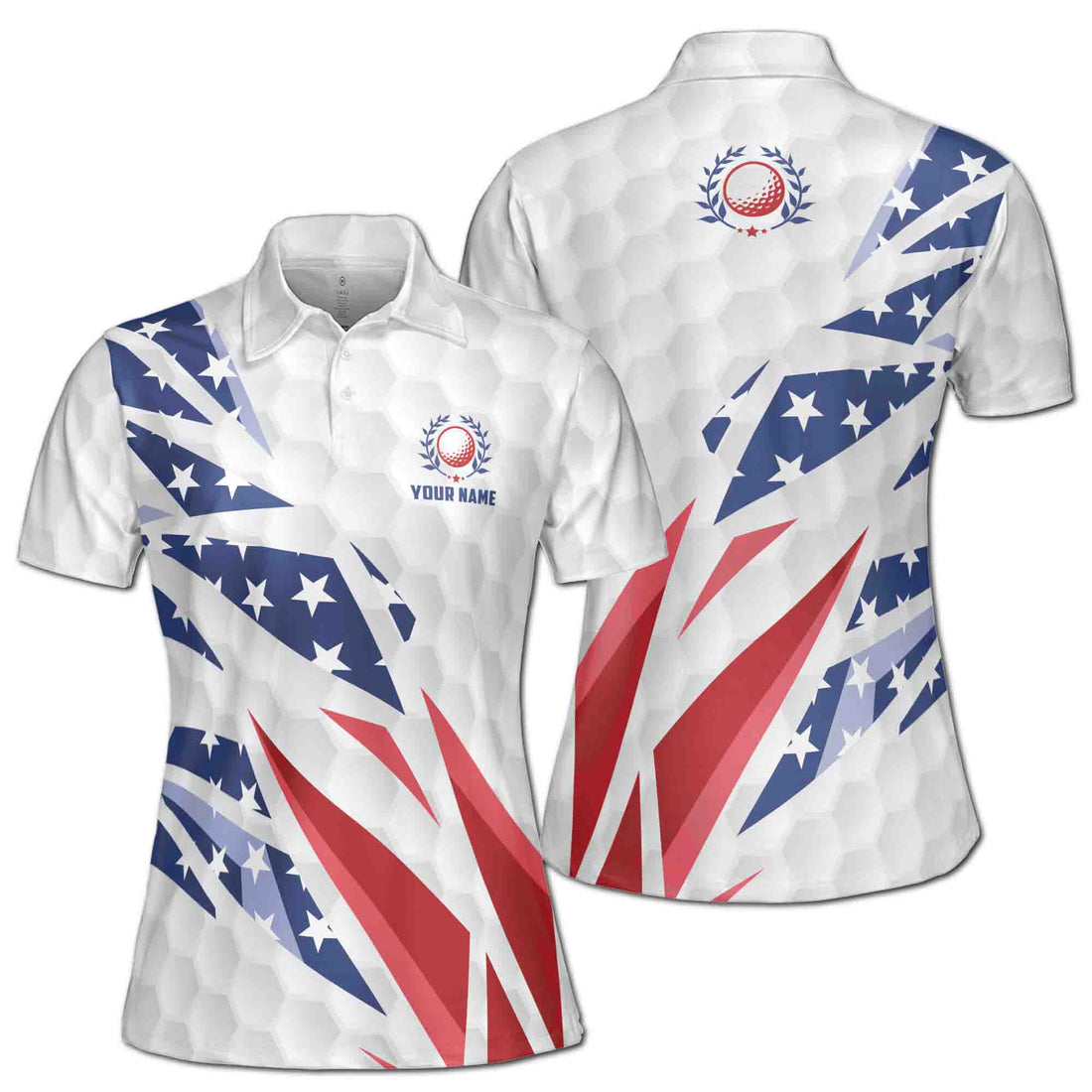 Custom Name Patriotic American Flag Golfer Love Golf Women's Polo Shirt S-5XL