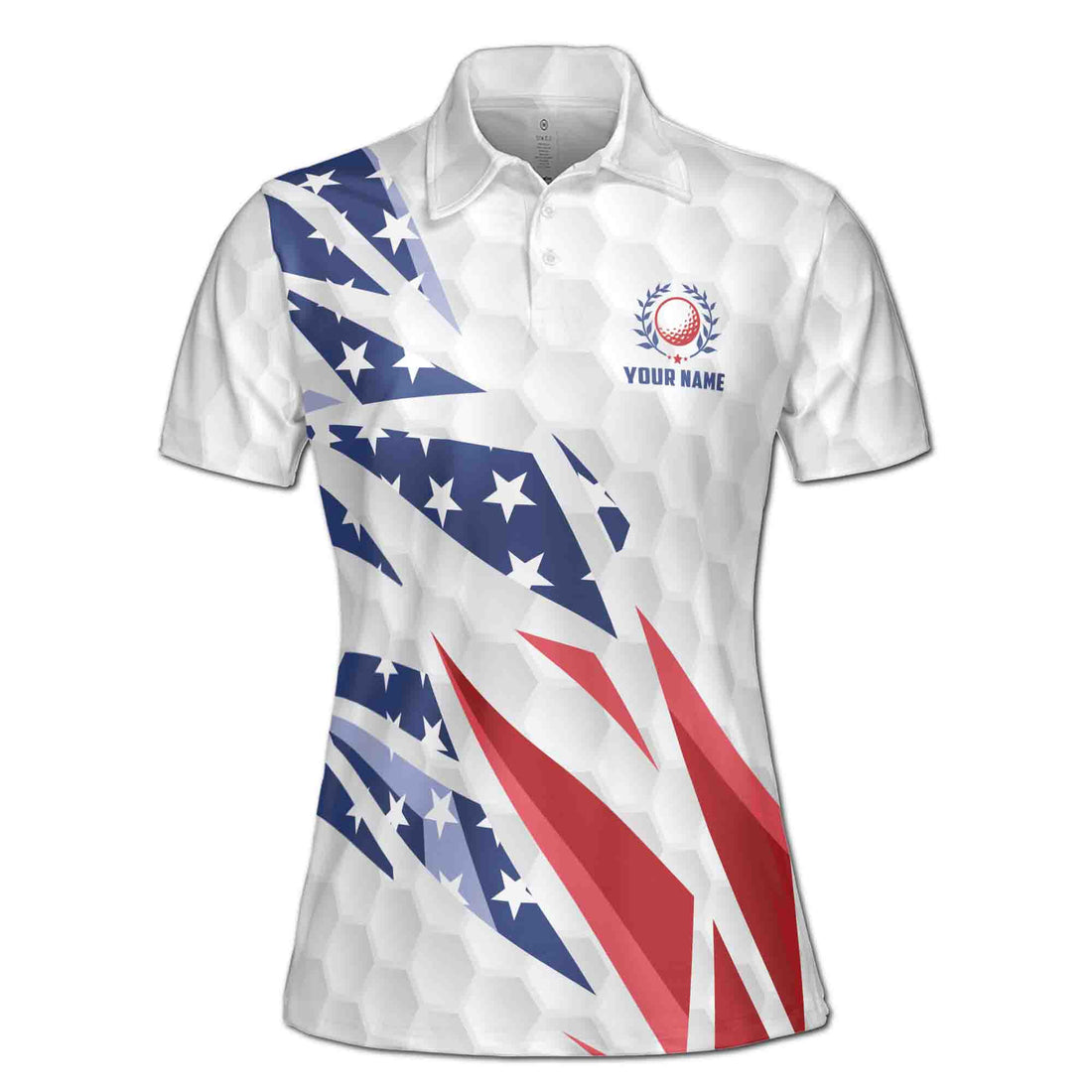 Custom Name Patriotic American Flag Golfer Love Golf Women's Polo Shirt S-5XL
