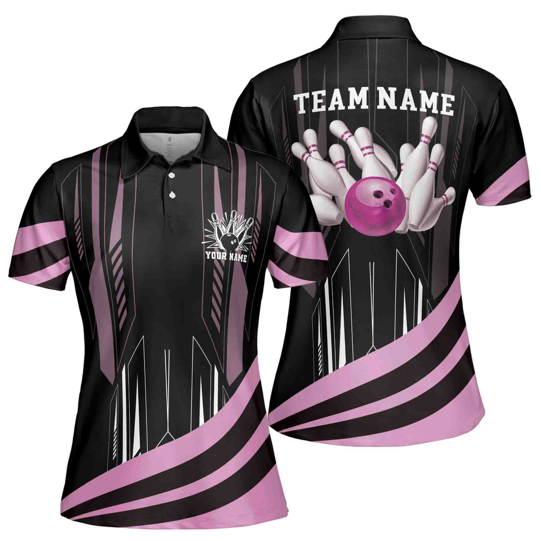 Custom Name, Team Name MultiColor Bowling Ball Women's Polo Shirt S-5XL