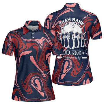 Custom Name, Team Name, EST Year Multicolor Bowling Ball Pin Women's Polo Shirt S-5XL