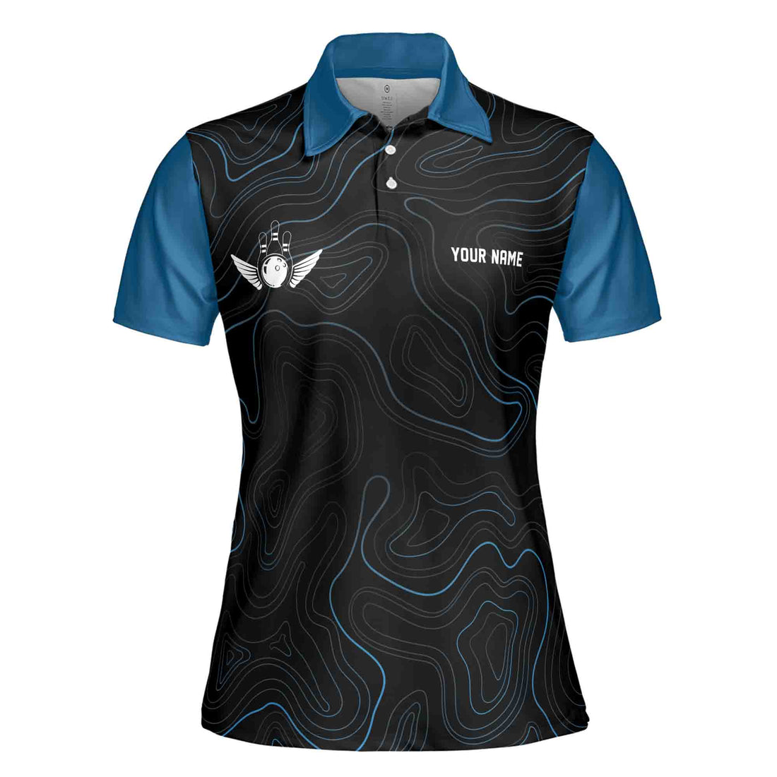 Custom Name, Team Name Multicolor Pattern Bowling Ball Camo Women's Polo Shirt S-5XL