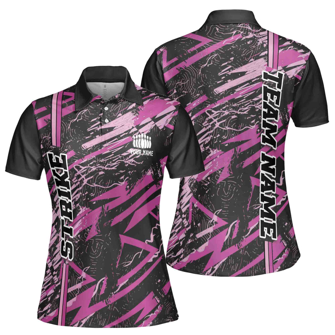 Custom Name Team Name Colorful Splash Bowling Ball Women's Polo Shirt S-5XL