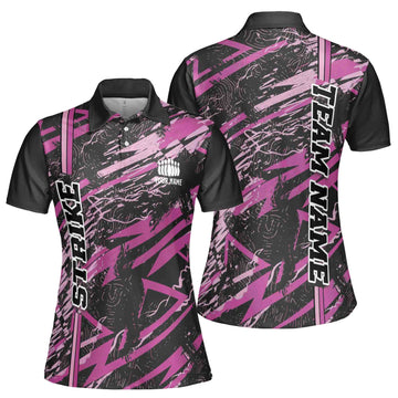 Custom Name Team Name Colorful Splash Bowling Ball Women's Polo Shirt S-5XL
