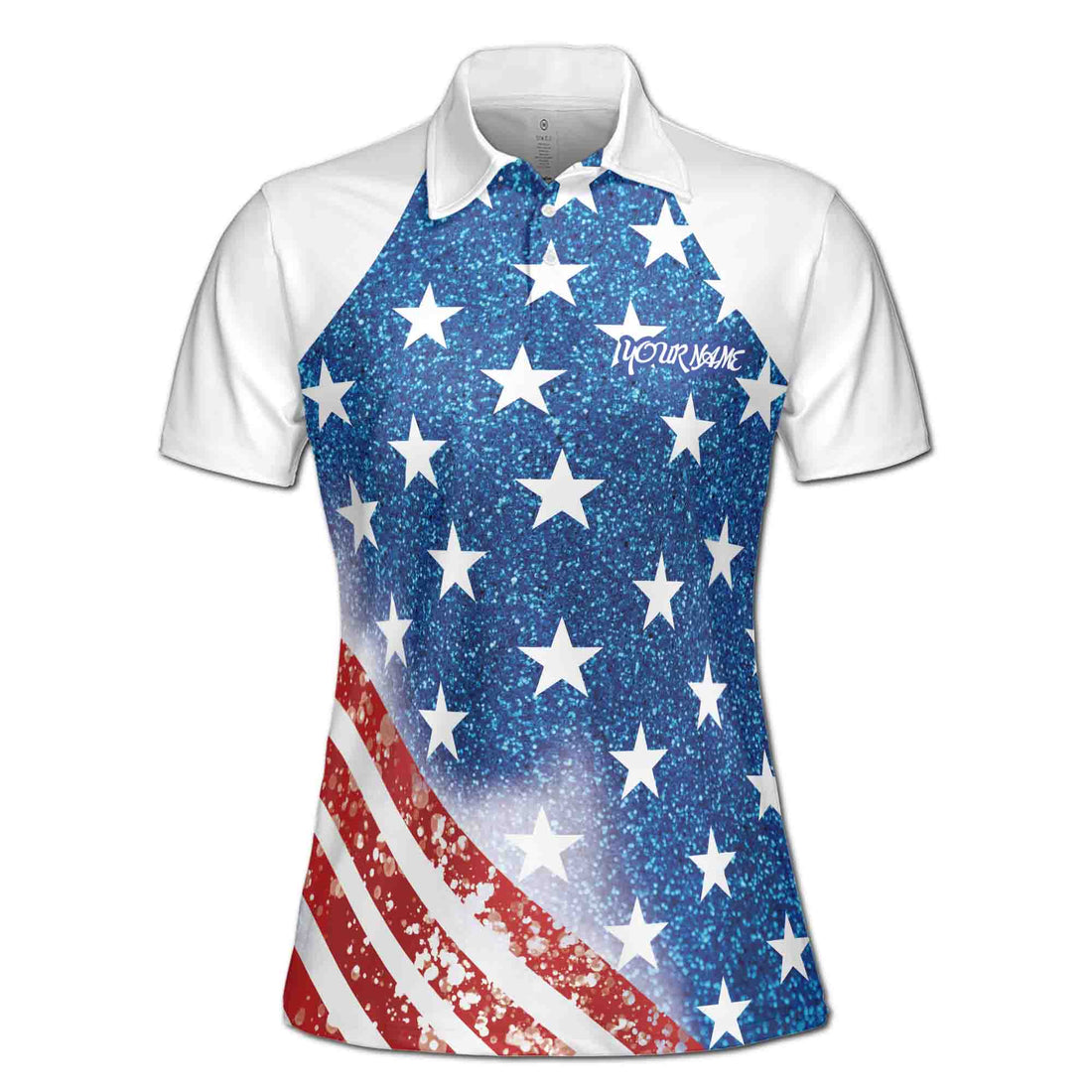 Custom Name America Flag Glitter Pattern Golf National Pride Women's Polo Shirt S-5XL