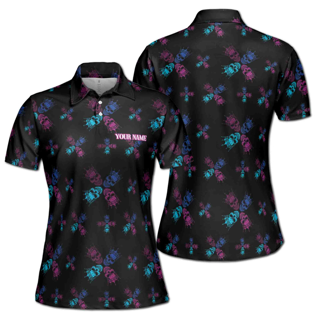 Funny Skull King Pattern Golf Women's Polo Shirt S-5XL