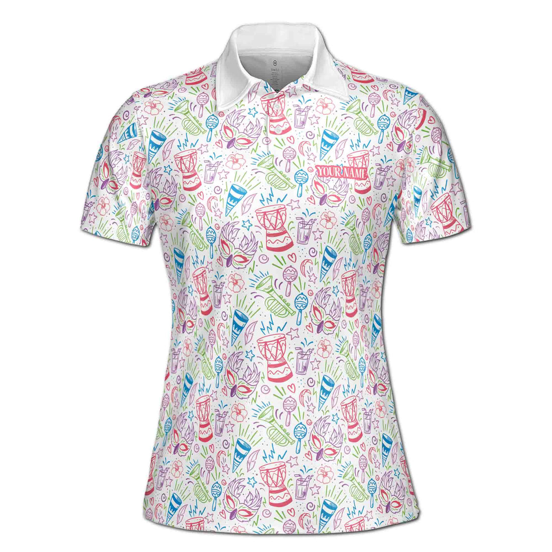 Custom Name Colorful Brazil Carnival Pattern Golf National Pride Women's Polo Shirt S-5XL
