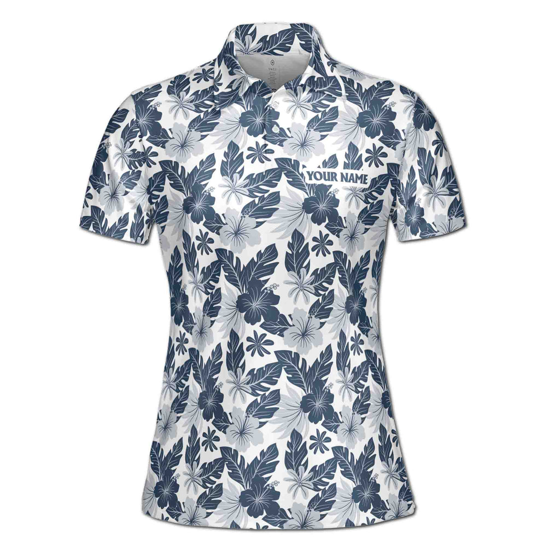Custom Name Gray Floral Palm Leaf Golf Women's Polo Shirt S-5XL