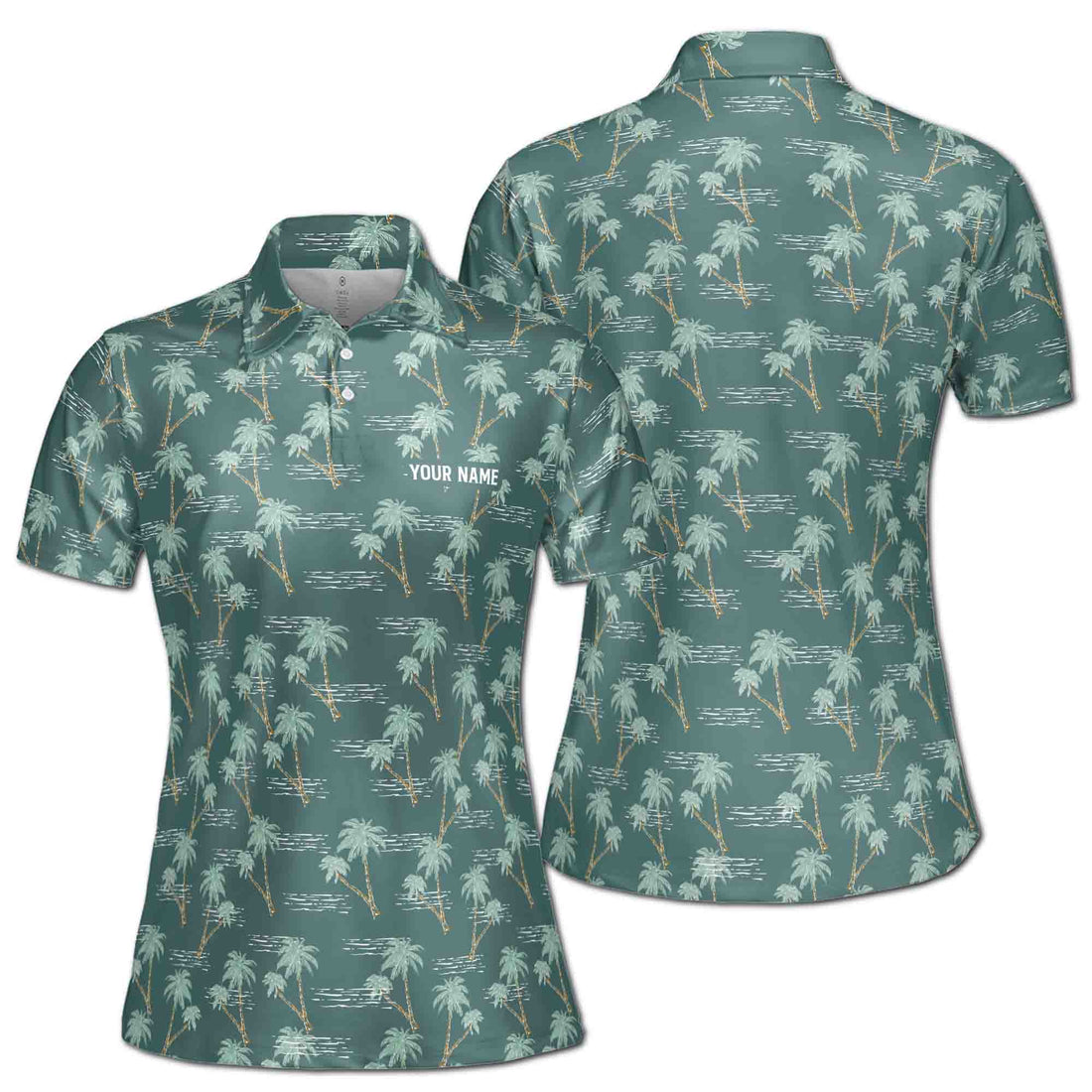 Custom Name Ocean Palm Tree Golf Women's Polo Shirt S-5XL