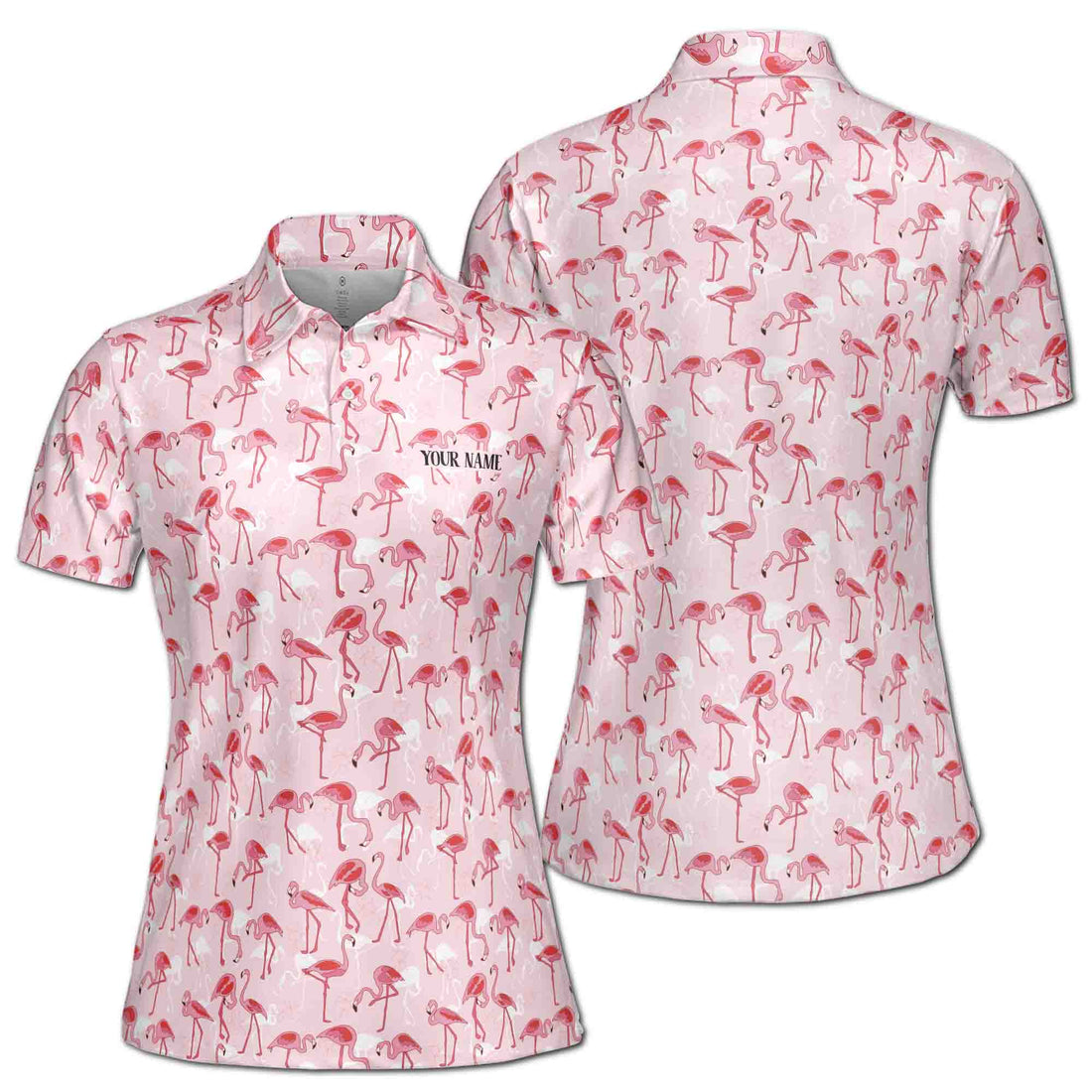 Custom Name Funny Pink Flamingo Lover Women's Polo Shirt S-5XL