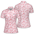 Custom Name Funny Pink Flamingo Lover Women's Polo Shirt S-5XL