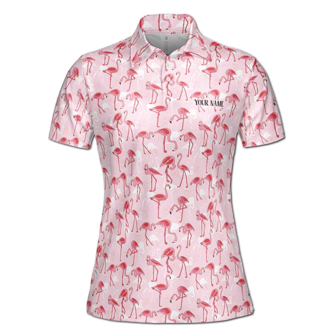 Custom Name Funny Pink Flamingo Lover Women's Polo Shirt S-5XL