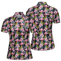 Custom Name Flamingo With Tropical Floral Women's Polo Shirt S-5XL
