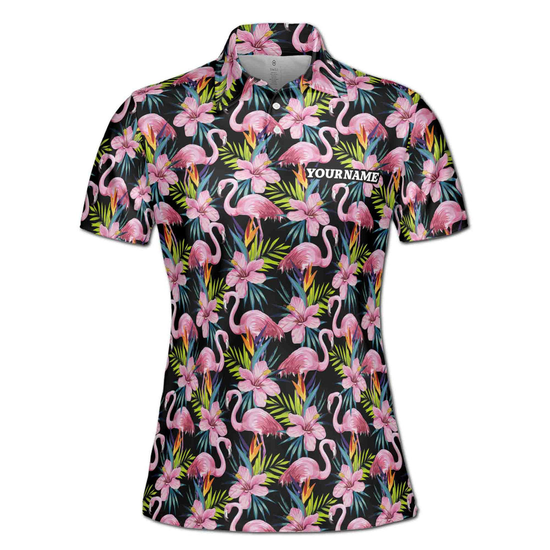 Custom Name Flamingo With Tropical Floral Women's Polo Shirt S-5XL