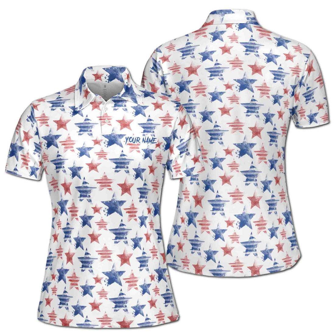 Custom Name Watercolor America Star Golf National Pride Women's Polo Shirt S-5XL