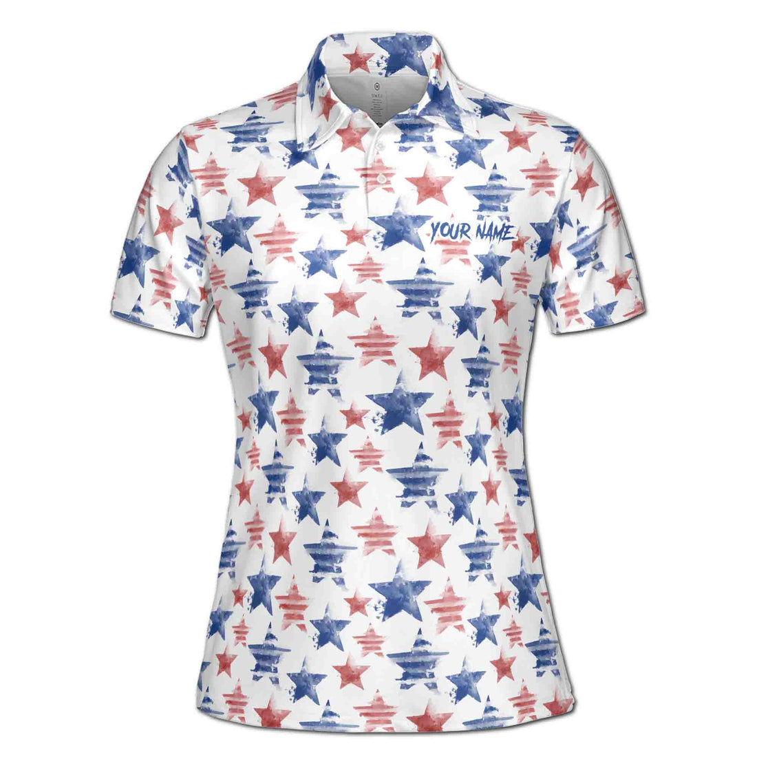 Custom Name Watercolor America Star Golf National Pride Women's Polo Shirt S-5XL