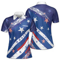 Custom Name Blue Star Patriotic America National Pride Golf Women's Polo Shirt S-5XL