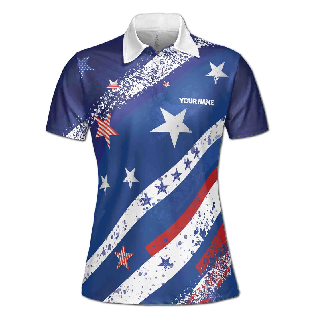 Custom Name Blue Star Patriotic America National Pride Golf Women's Polo Shirt S-5XL