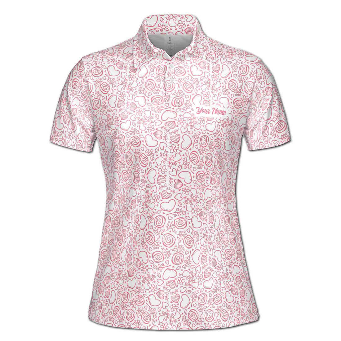 Custom Name Lovely Valentine Rose And Heart Golf Women's Polo Shirt S-5XL
