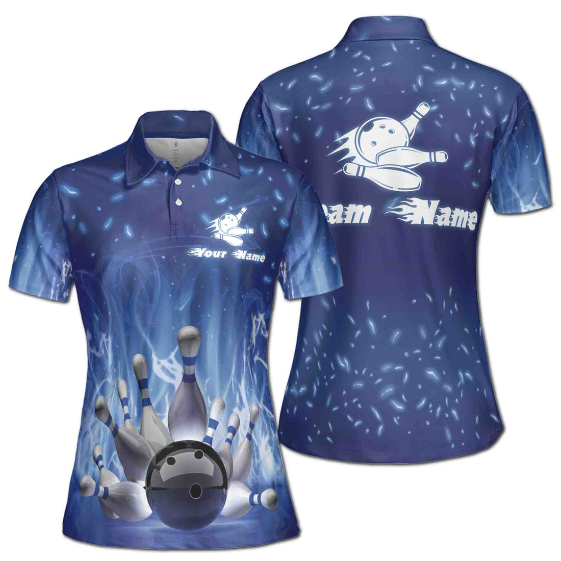 Custom Bowling Player Name Team Name On Blue Bowling Women's Polo Shirt S-5XL