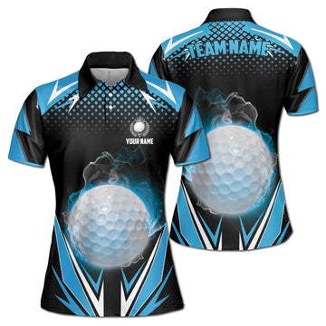 Personalized Blue Lightning Pattern Passion Golfer Women's Polo Shirt S-5XL