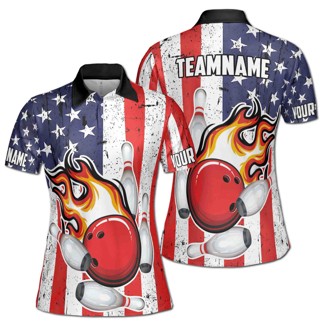 Personalized Patriotic American Bowling Player Women's Polo Shirt S-5XL