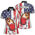 Personalized Patriotic American Bowling Player Women's Polo Shirt S-5XL