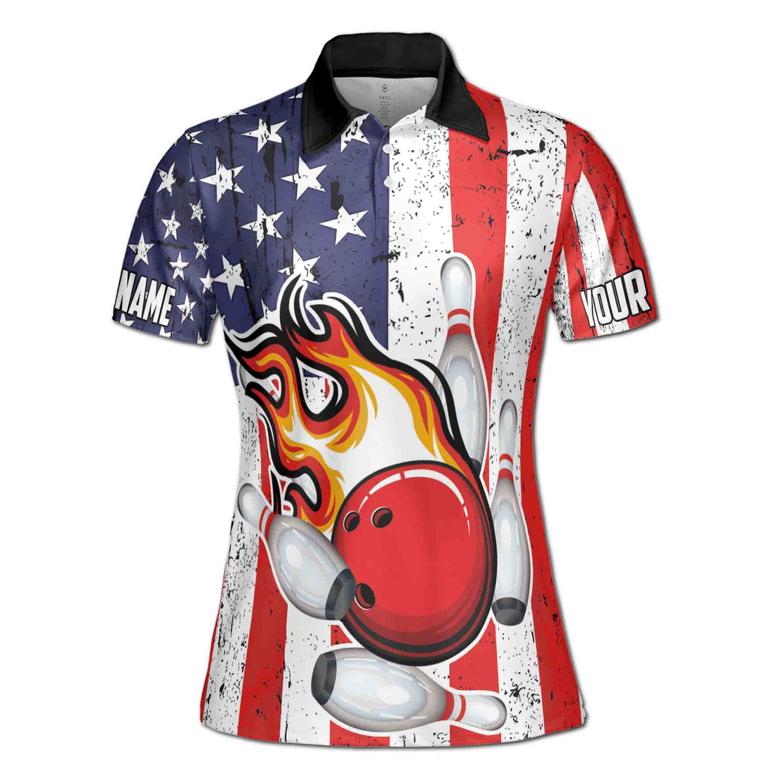 Personalized Patriotic American Bowling Player Women's Polo Shirt S-5XL