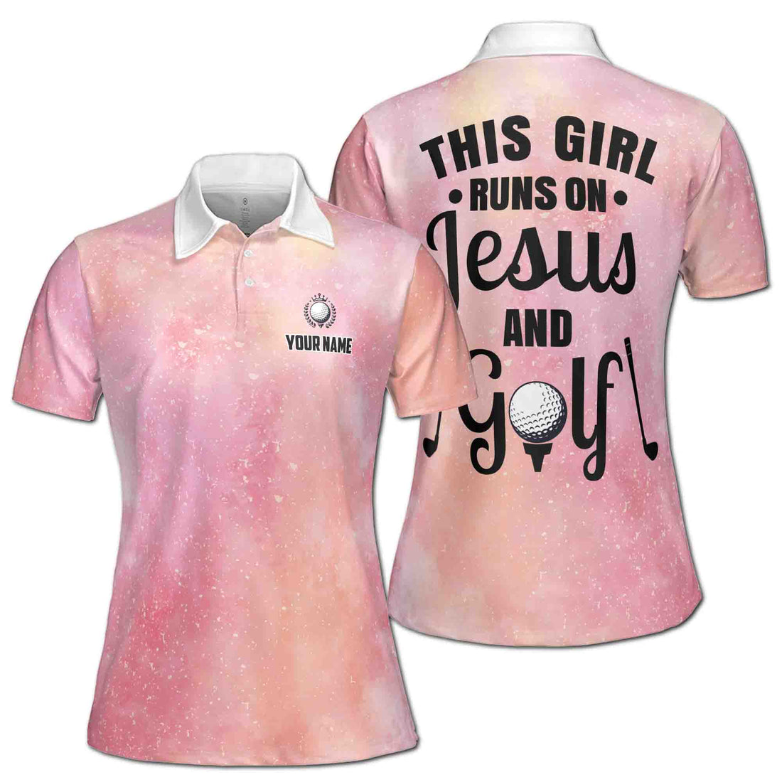 Custom Pink Galaxy This Girl Runs On Jesus And Golf Women's Polo Shirt S-5XL