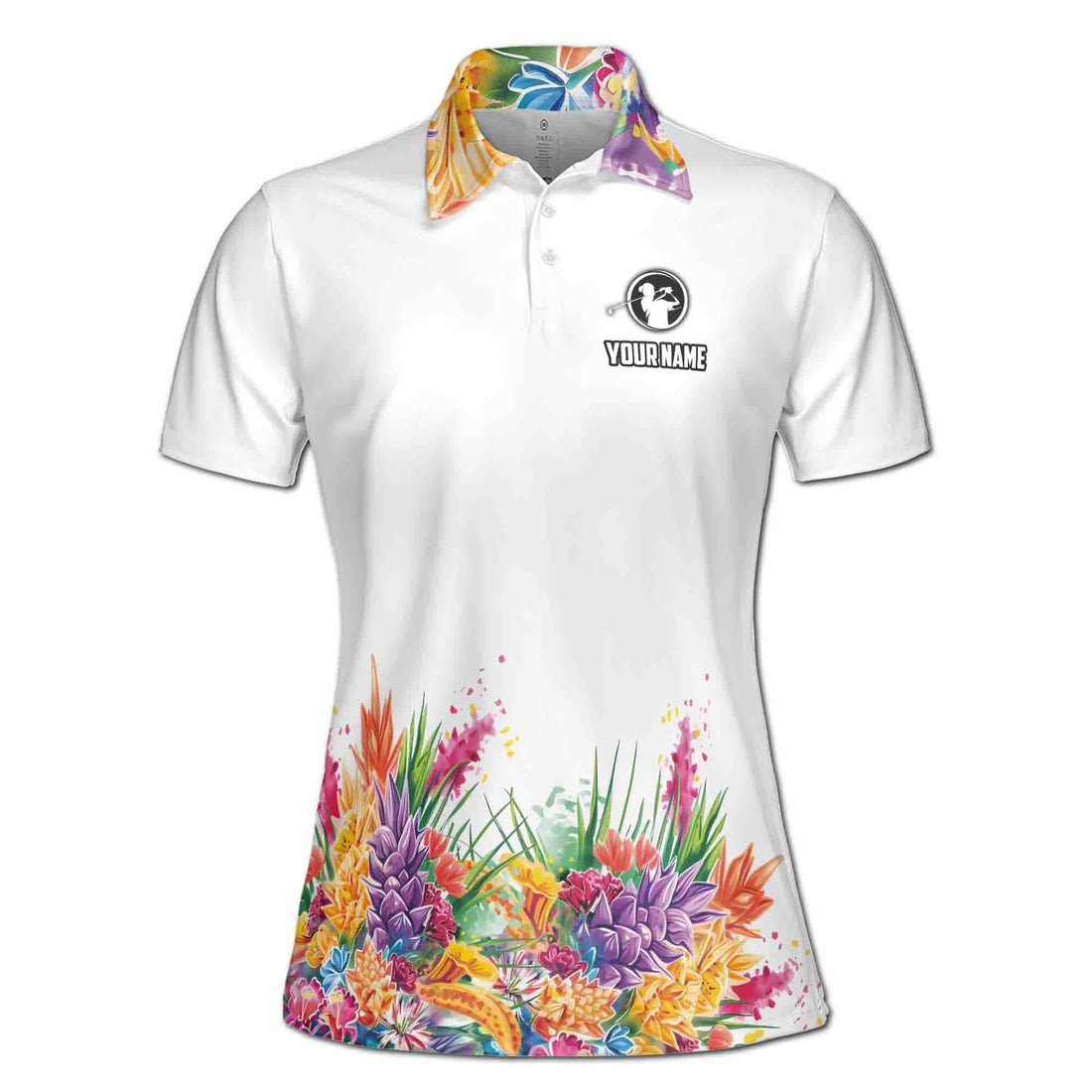 Custom Name Colorful Flower I'm Using My Golf Words Women's Polo Shirt S-5XL