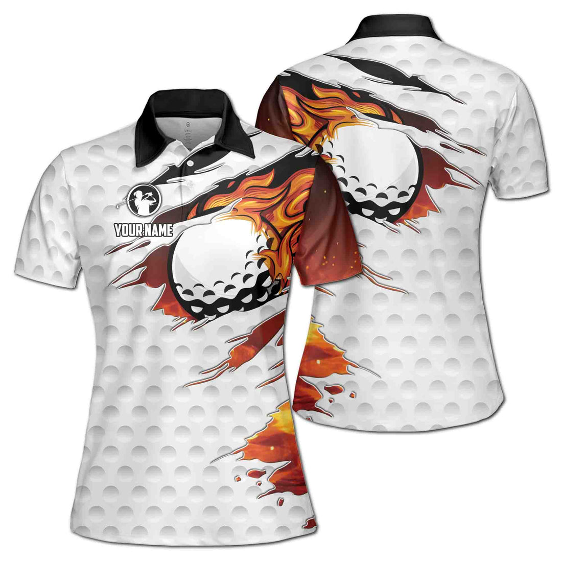 Custom Name Scratch On Golf Golf On Flame Women's Polo Shirt S-5XL