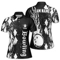 Personalized Black White Argyle Spatter Bowling Rolling Women's Polo Shirt S-5XL