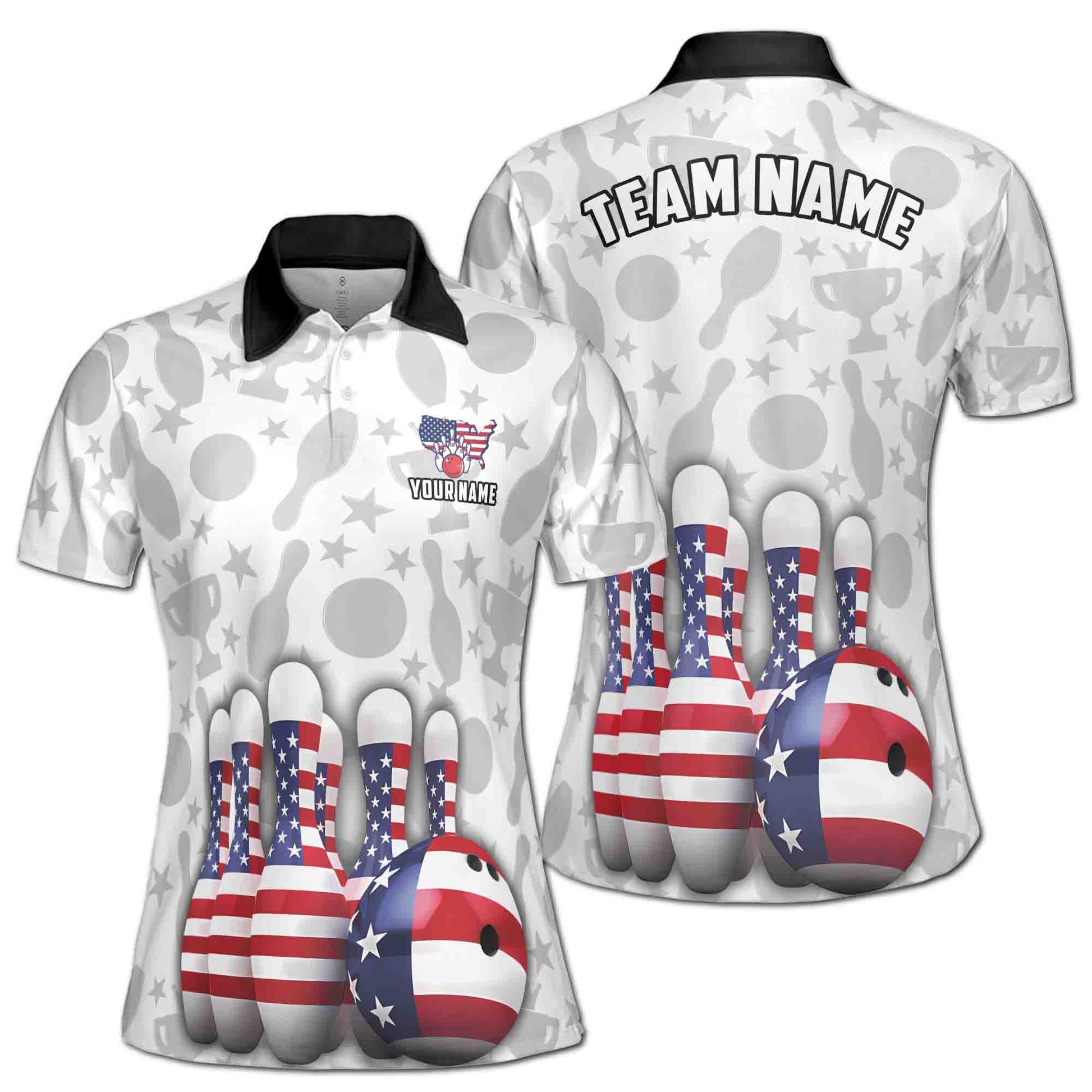 Personalized American Bowling Pin America Love Bowling Women's Polo Shirt S-5XL