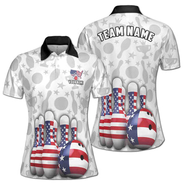 Personalized American Bowling Pin America Love Bowling Women's Polo Shirt S-5XL