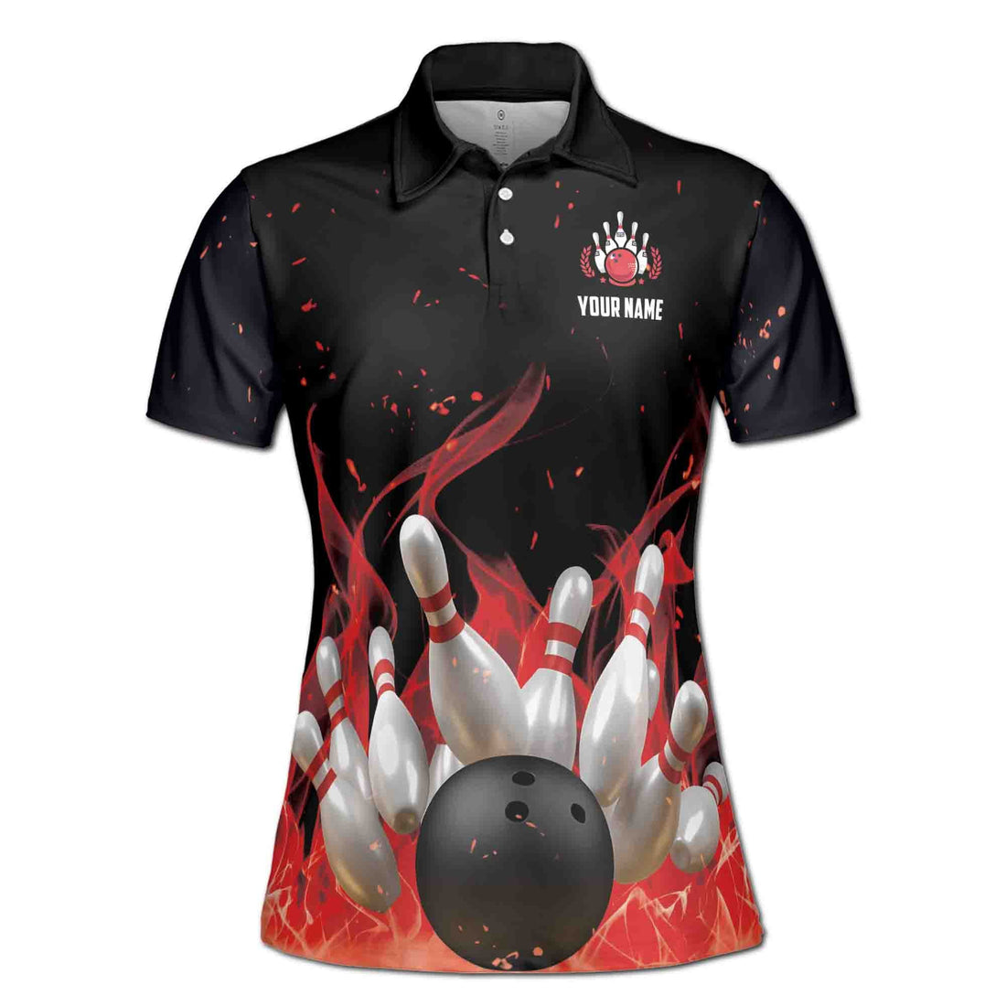 Personalized Red Flame Bowling Player Lover Women's Polo Shirt S-5XL