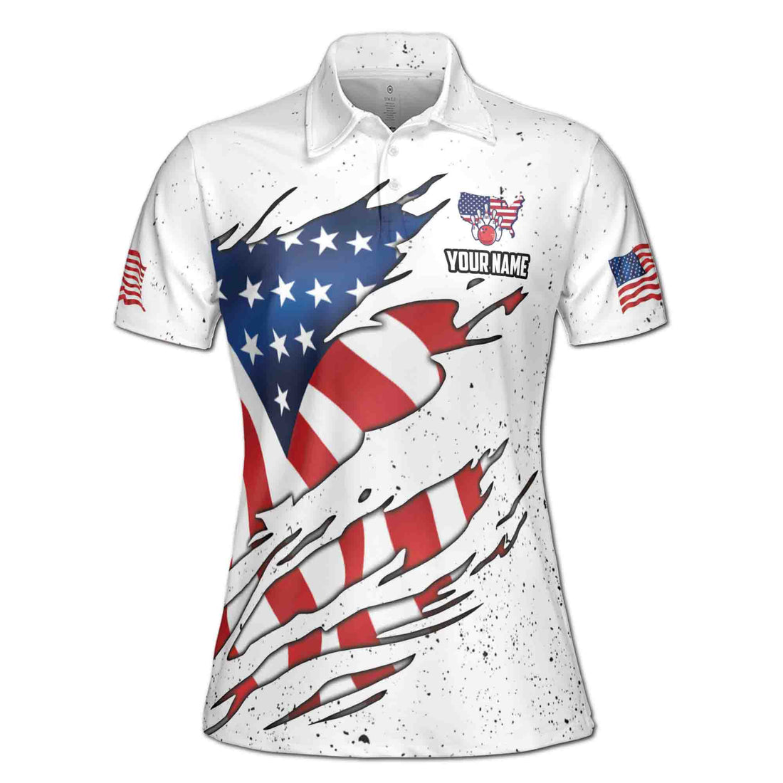 Personalized Scratch Pattern American Flag Bowling Women's Polo Shirt S-5XL