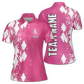 Customized Pink Bowling White Argyle Pattern Women's Polo Shirt S-5XL