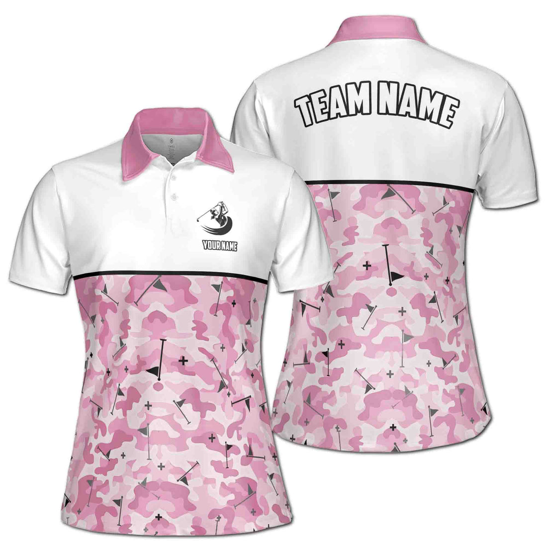 Personalized Pink Camo Golfer Camouflage Women's Polo Shirt S-5XL