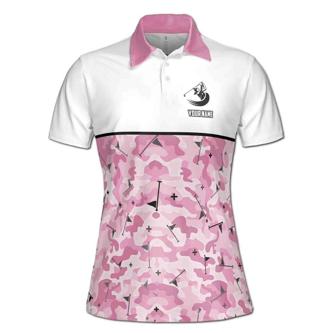 Personalized Pink Camo Golfer Camouflage Women's Polo Shirt S-5XL