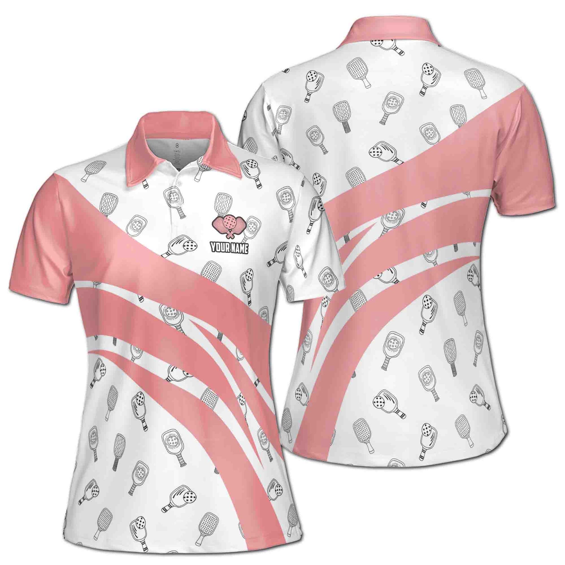 Custom Name Pinky Pickleball Pattern Women's Polo Shirt S-5XL
