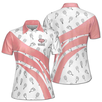 Custom Name Pinky Pickleball Pattern Women's Polo Shirt S-5XL