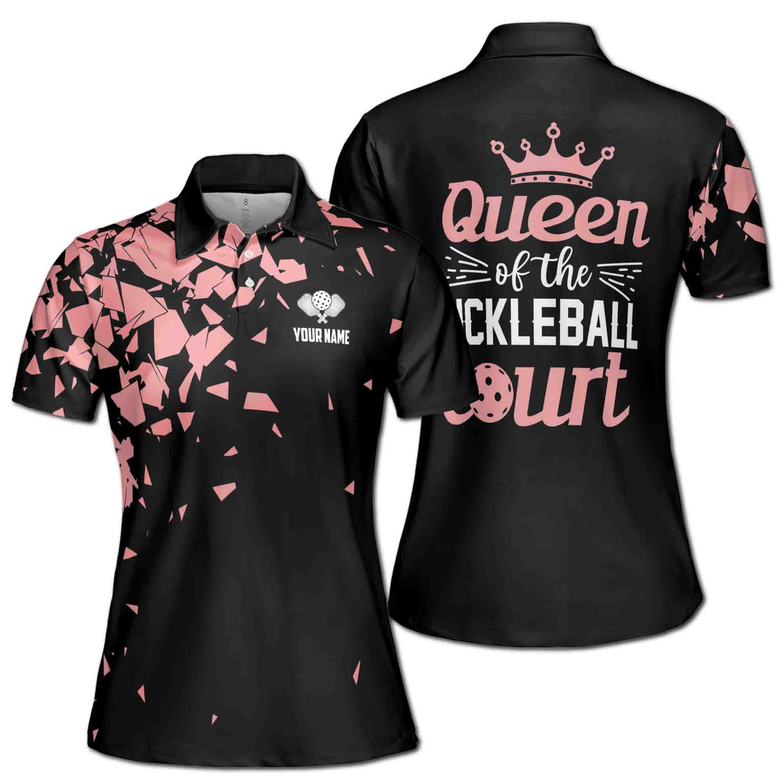 Custom Name Queen Of The Pickleball Court Women's Polo Shirt S-5XL