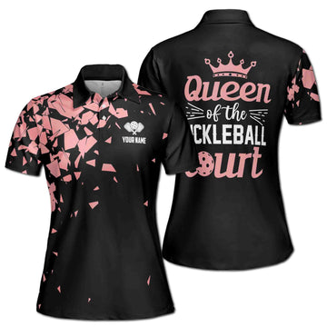 Custom Name Queen Of The Pickleball Court Women's Polo Shirt S-5XL