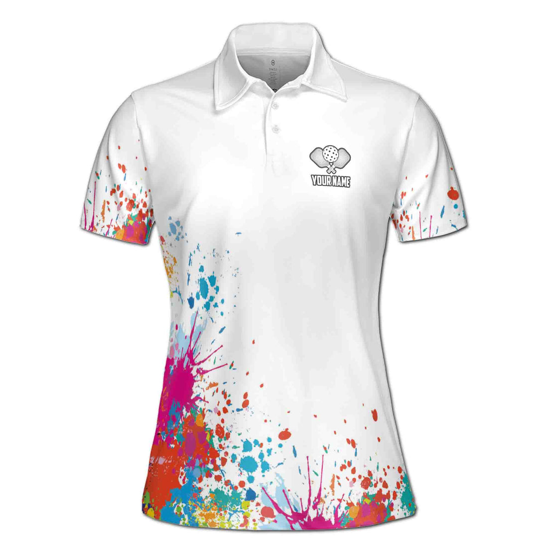 Custom Name Color Spatter Peace Love Pickleball Women's Polo Shirt S-5XL