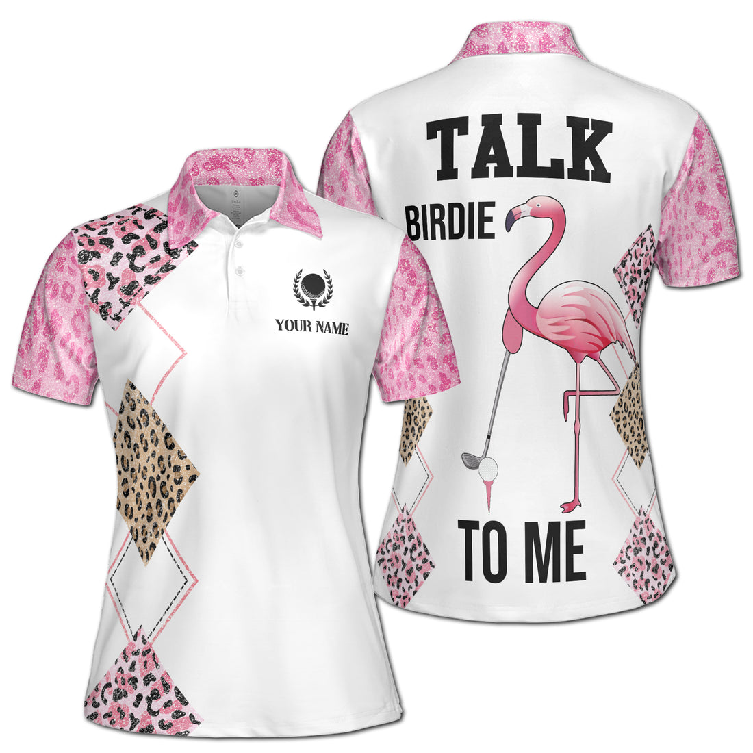 Custom Name Leopard Argyle Talk To Me Birdie Women's Polo Shirt S-5XL